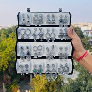 12 Premium Silver Jhumka Set