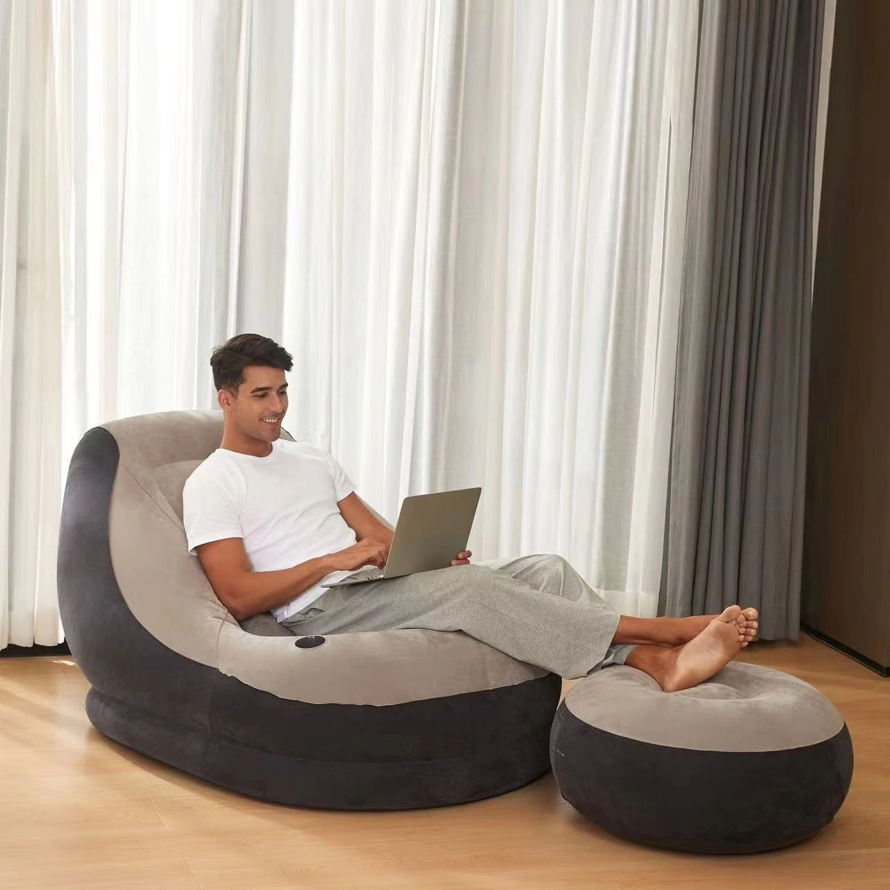 Portable Inflatable Lounger Chair & Ottoman Set
